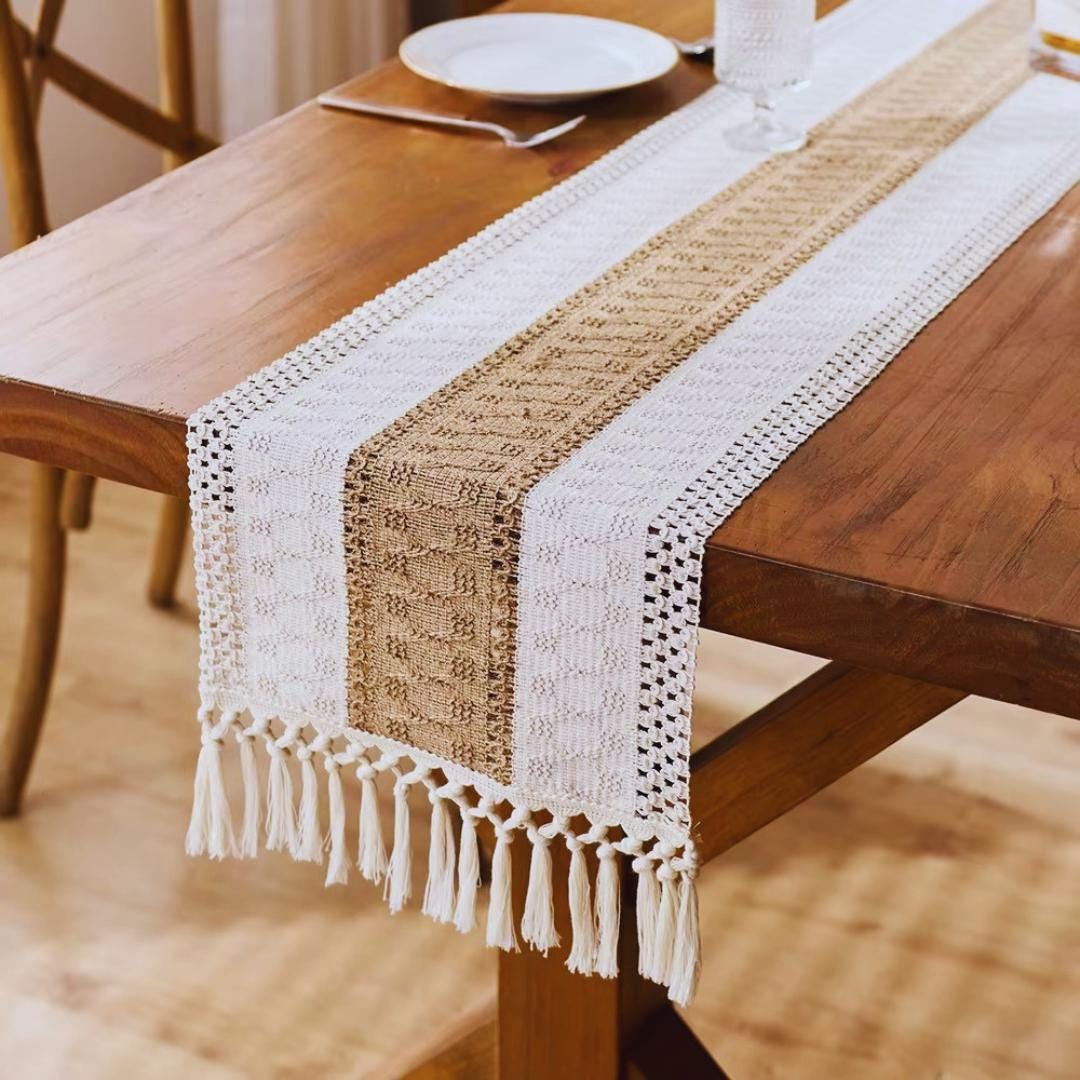 Boho Linen Table Runner Kitchen Dining Room Luxury Farmhouse ...