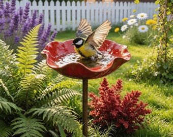 Wasserbecken für Vögel & Pfahl, Blumen-Vogeltränke, Gartenstecker, Gartendekor für Hof, Terrasse