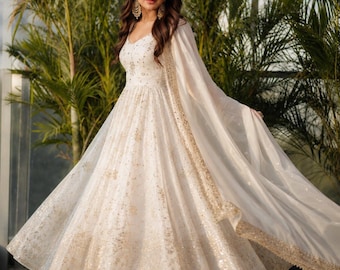 Faux Georgette White Anarkali, Women's Ethnic Wear