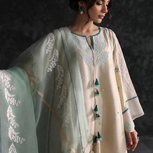 Pakistani Style Kurta Set, Butter Yellow Tabby Silk, Women's Ethnic Wear image 3