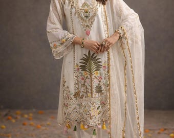 Ivory & Gold Embroidered Kurta Set with Tassels | Festive Ethnic Wear