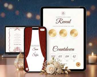 Modern Theatre Wedding or Save the Date Website Invitation, Animated Countdown RSVP Link (Digital Invitation)