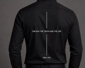 Schwarzes Slim Fit-Herrenhemd, "Der Weg, die Wahrheit, das Leben" John 14: 6 Print