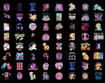 My Little Pony PNG Bundle, Retro Friendship is Magic Sublimation, Custom Birthday Girl Clipart, Twilight Sparkle Rainbow Dash, Brony Digital