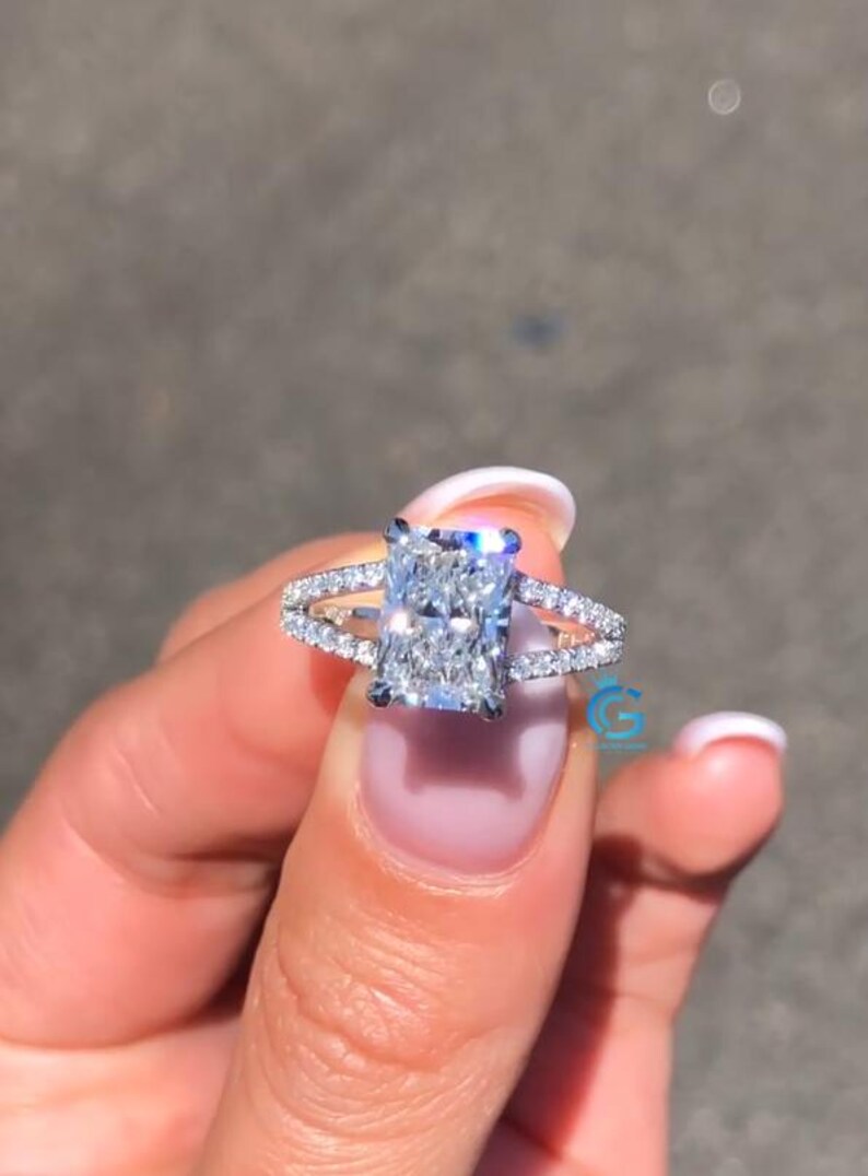 3CT Radiant Cut Lab Grown Diamond Engagement Ring, Split Shank ...