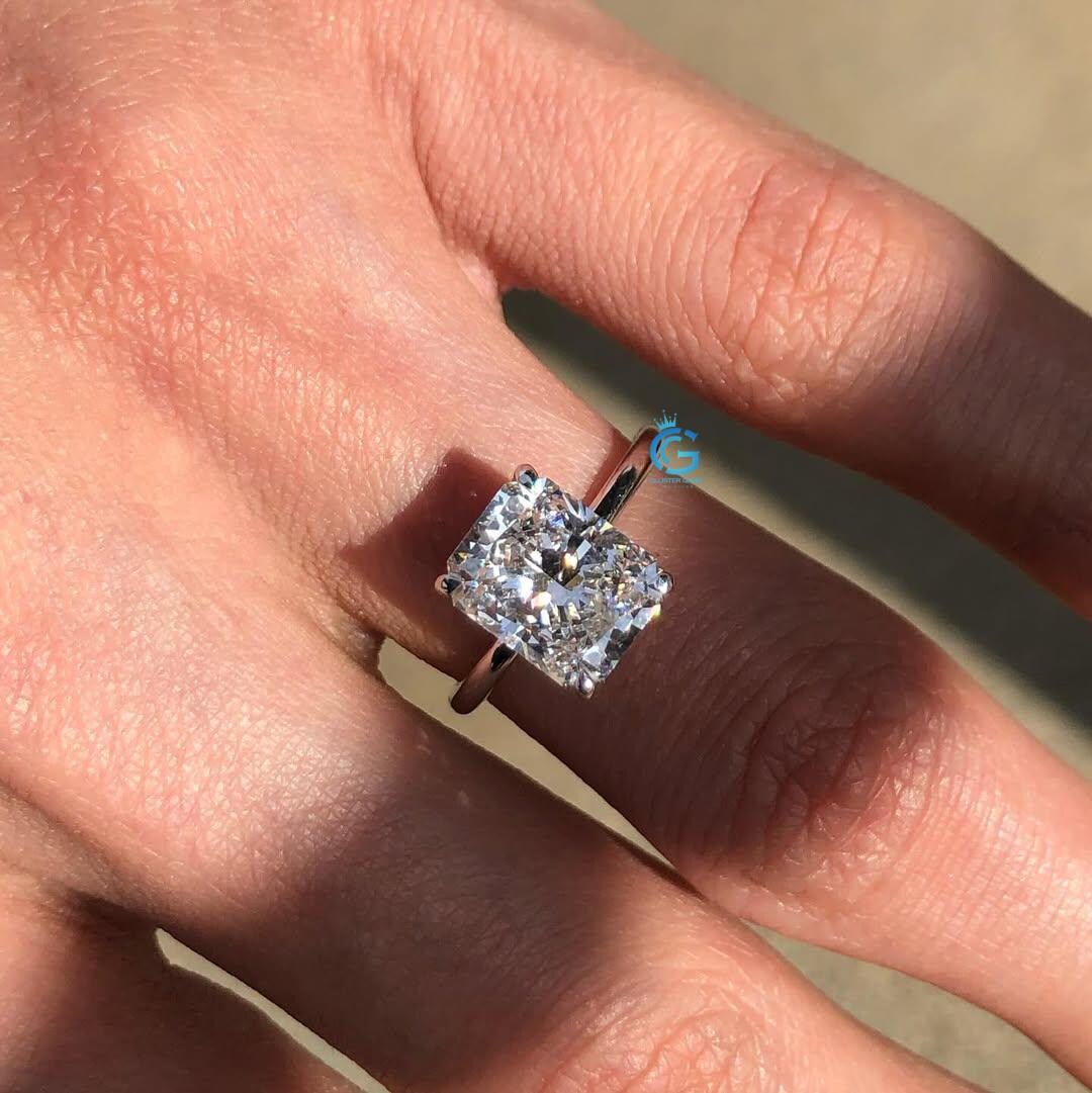 3 Carat Radiant Cut Lab Grown Diamond Engagement Ring, Hidden Halo ...