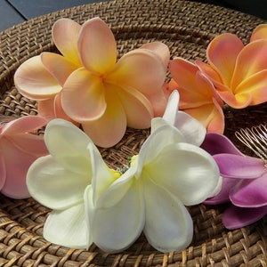 3 flower Tropical Hair Comb Pink or White Plumeria Real Touch Wedding