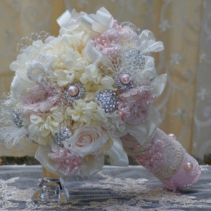 Sale FULL PRICE Brooch Small Wedding Communion Bouquet Preserved roses Blush Pink Ivory Victorian Andrea