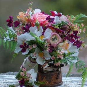 SALE Spring Meadow Wildflower Daisy Bridal Wedding Bouquet Pink Plum peach White
