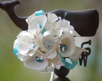 XO Bouquet  Seashell Corsage  Beach Wedding Wrist Corsage 