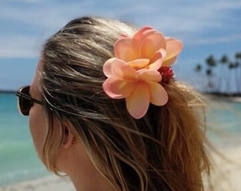 3 flower Tropical Hair Comb Pink or White Plumeria Real Touch Wedding