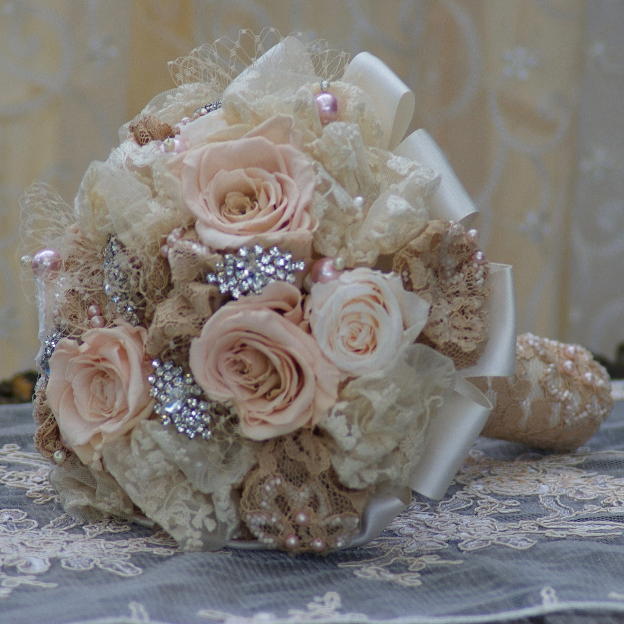 FULL PRICE Brooch Wedding Bouquet Preserved Roses Blush Pink and