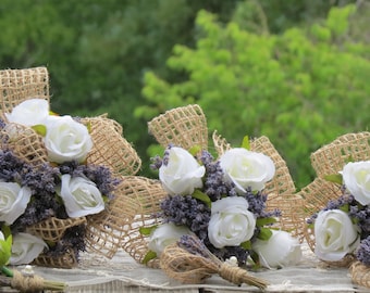 SALE Brides Dried lavender Silk Rose Bouquet and FREE boutonniere