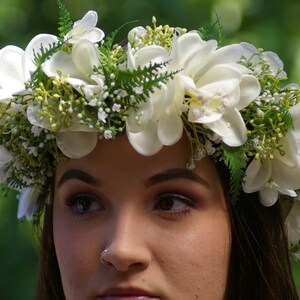 Lei Po'o White Real touch Hawaiian Plumeria  Halo, Head Lei, Haku , Tropical , bridal hair flower, crown, bridal headband, head garland