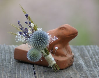 Scottish Thistle Boutonniere Echinops Real Dried Lavender Wild Flower