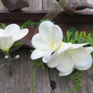 Tropical Hawaiian Corsage or Boutonniere Plumeria Real Touch Wedding