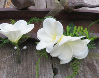 Tropical Hawaiian Corsage or Boutonniere Plumeria Real Touch Wedding