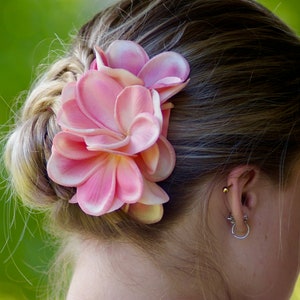 10 bloom Tropical Hair Comb Pink or White Plumeria Real Touch Wedding