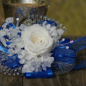 Gatsby SET préservé véritable rose et argent bleu strass Kennedy Corsage et ensemble de boutonnière image 2