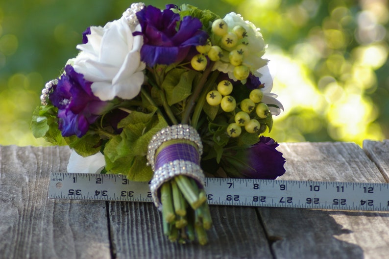 LARGE Purple Wedding Bouquet Real Touch Rose Hand Tied