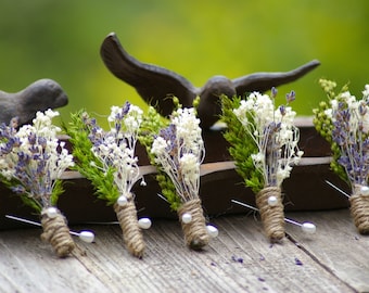 FOUR or ONE Boutonniere Real Dried Lavender Wild Flower