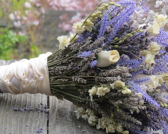 Dried lavender Sola Rose Wedding Bouquet