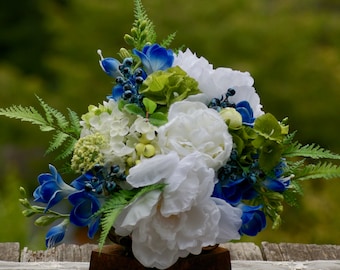SILK Real Touch Bleu Blanc Vert Bouquet de Mariage