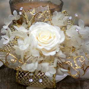 Gatsby Corsage and/or Boutonniere Set Gold Ivory Preserved Real Rose Kennedy