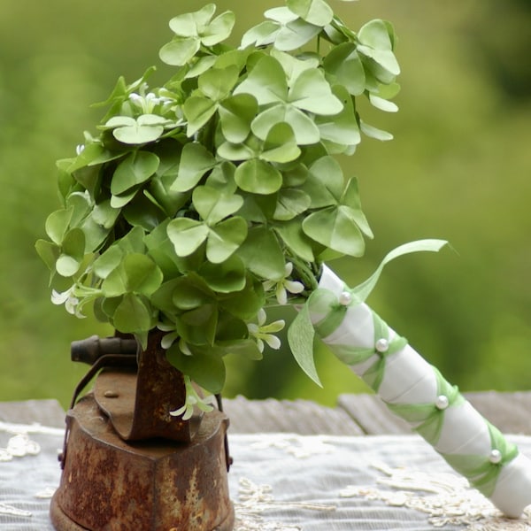 St. Patricks MAIDS or TOSS Bouquet Irish Budget Green ALL Clover Bridal Shamrock