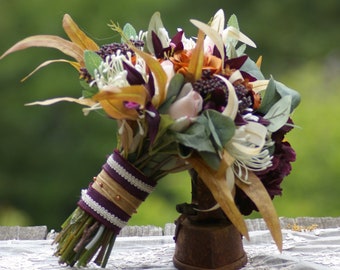 FALL Desert Wedding Large or small Bouquet Ivory Peach Real Touch Rose Plum Orchid Terra Cotta Rust