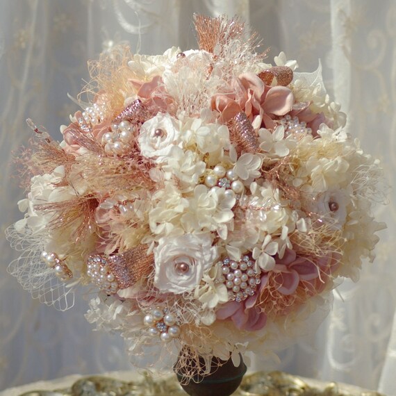 Rose Gold Wedding Bouquet Blush Ivory Preserved Roses Andrea Bouquets Bouquets Corsages