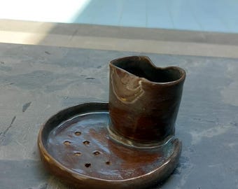 Ceramic Soap Dish & Brush Holder – Handmade Painted