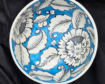 Blue Painted Ceramic Bowl – Handmade Stoneware (Customizable)