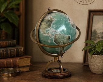 Antique Style World Globe with Compass Vintage Brass Rotating Desk Globe Study Room Decor