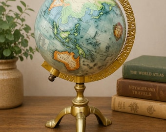 Dekoracyjny antyczny globus z mosiądzu, obrotowy, biurkowy globus | Mapa edukacyjna | Prezent do biura i domu