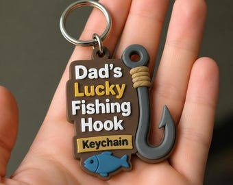 Lucky Fishing Hook Keychain, Hand-Painted 3D Printed Angler Gift, Single Realistic Tackle Accessory for Dad