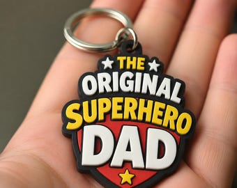 Superhero Dad Emblem Key Fob, Hand-Painted 3D Printed Hero Keepsake, Single Superhero Father Gift