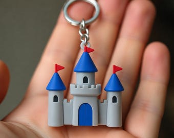 Miniature Castle Keepsake, Hand-Painted Fortress Keychain, Tiny Stone-Look Tower Accessory, Single Architectural Charm
