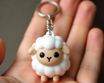 Tiny Sheep Keychain, Hand-Painted Woolly Charm, Single Animal Ornament for Bag or Keys