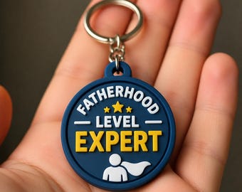 Fatherhood Level Expert Keychain, Single 3D Printed Gamer Dad Gift, Hand Painted Video Game Trophy Accessory