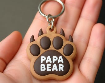 Papa Bear Paw Keychain, Hand-Painted 3D Printed Nature Charm, Single Wilderness Accessory for Him