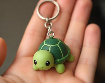 Tiny Turtle Figurine Keychain, Hand-Painted Sea Creature Charm, Unique Miniature Reptile Accessory, Individual 3D Printed Keepsake
