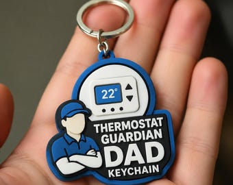 Thermostat Guardian Keychain, Hand-Painted Dad Humor Accessory, Single 3D Printed HVAC Patrol Charm