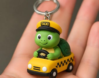 Taxi Driver Turtle Keychain, Quirky Cabbie Reptile Charm, Hand-Painted 3D Printed Accessory