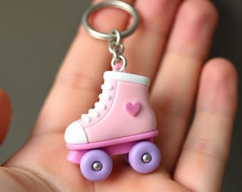 Retro Roller Skate Charm Keychain - Miniature Hand-Painted 3D Printed Accessory