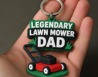 Legendary Lawn Mower Dad Keychain, Hand-Painted 3D Printed Keepsake for Garden Enthusiasts