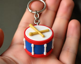 Miniature Drum Keychain, Realistic Percussion Instrument Charm, Hand Painted 3D Printed Music Lover Accessory