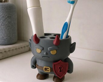 Gatekeeper Imp Toothbrush Holder, 3D Printed Hand-Painted Monster Vanity Accessory