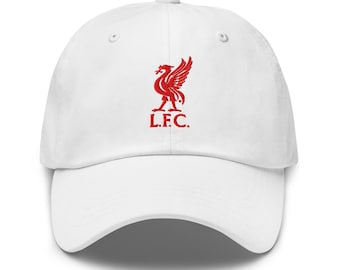White Classic Dad Cap with Liverpool FC Crest – Embroidered Football Hat