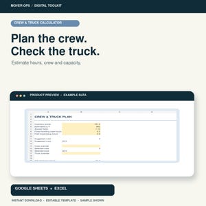 Moving Crew and Truck Calculator | Google Sheets and Excel